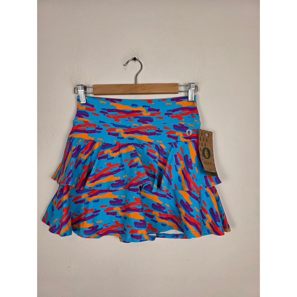 Dona‎ Jo Soar Skirt Waves Blue Orange Purple Ruffle Athletic Skort Size 1 S NEW